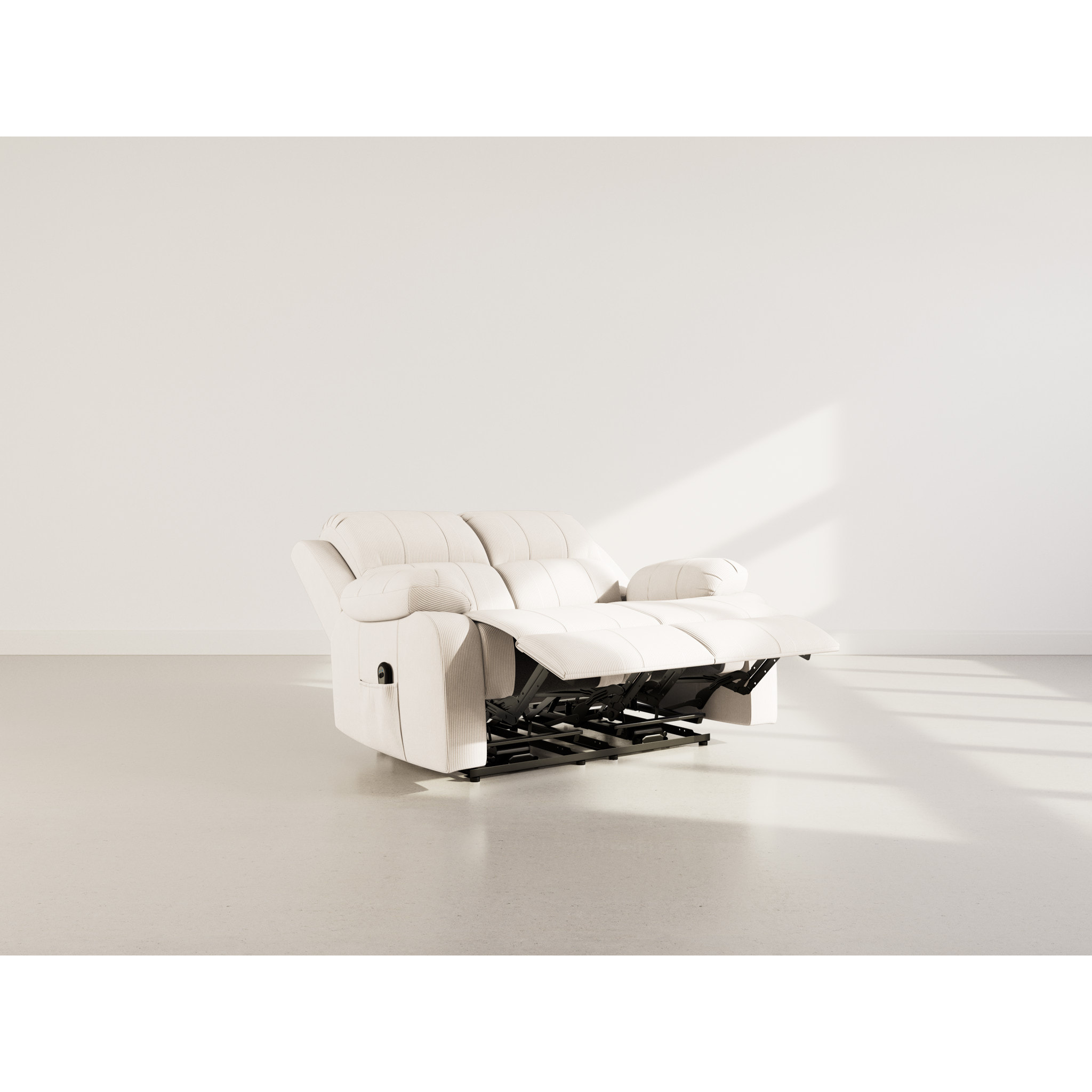 Armand - Canapé 2 places relax électrique en velours côtelé - Beige