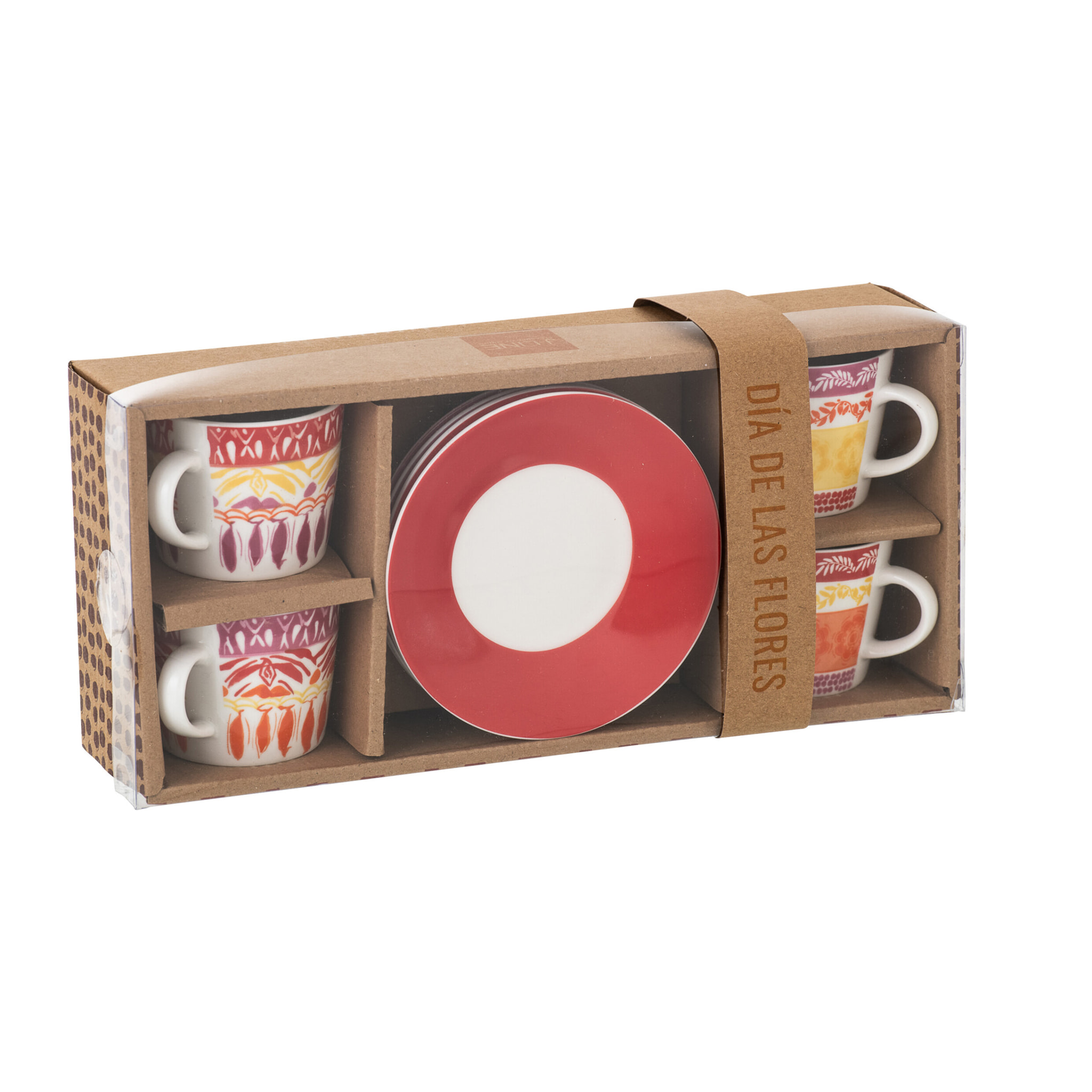 J-Line Tasse + Sous-tasse - céralique - violet/rouge - small - set de 4