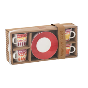 J-Line Tasse + Sous-tasse - céralique - violet/rouge - small - set de 4