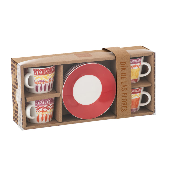 J-Line Tasse + Sous-tasse - céralique - violet/rouge - small - set de 4