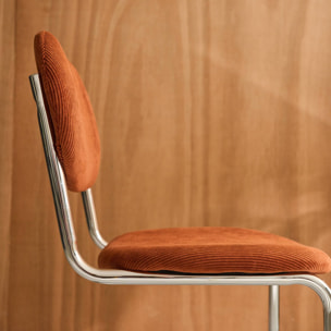 Lot de 2 chaises cantilever arrondie métal. velours côtelé camel et pieds chromés - L 47 x P 54.5 x H 81cm - Maloa