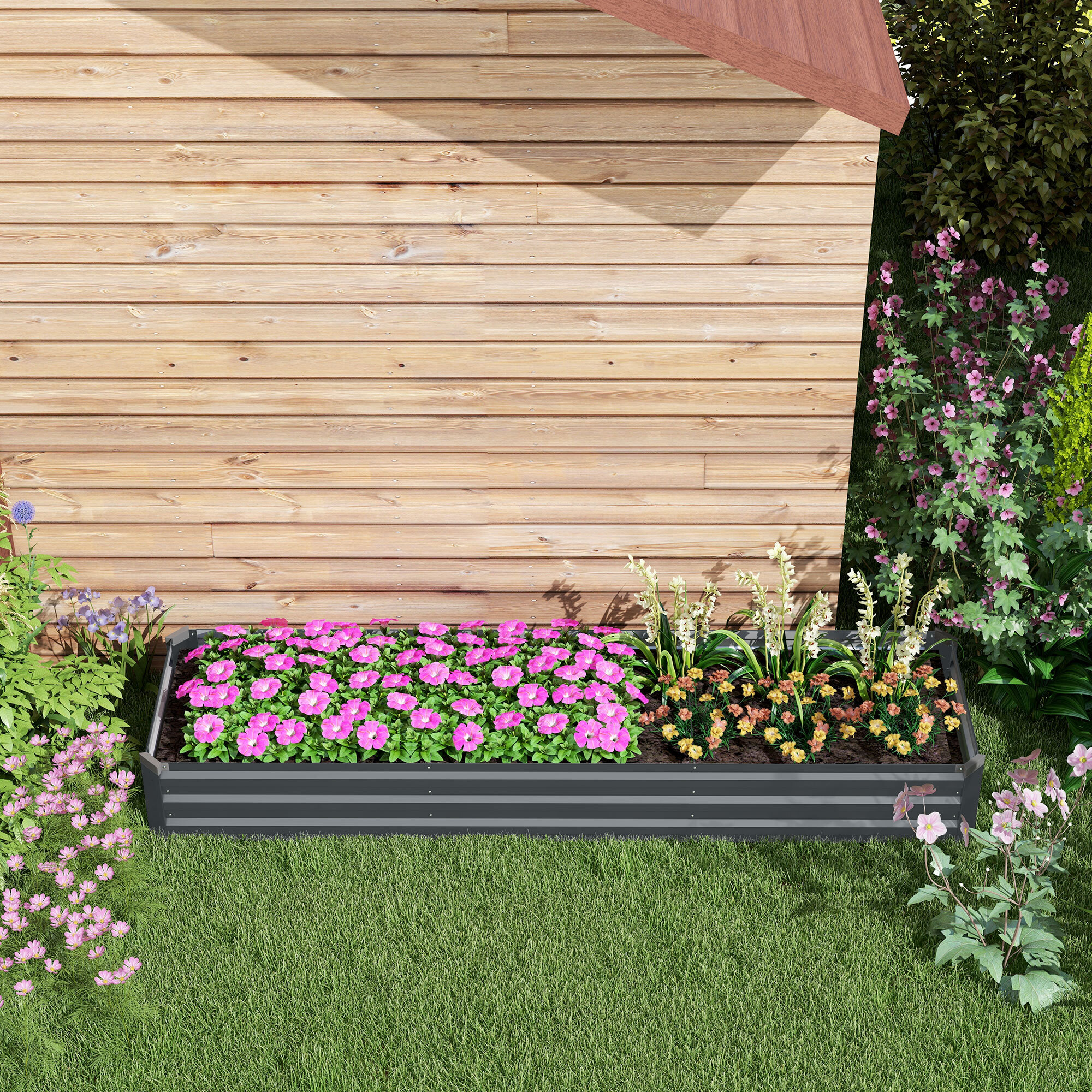 Carré potager rectangulaire dim. 240 x 60 x 30 cm tôle d'acier ondulé anthracite
