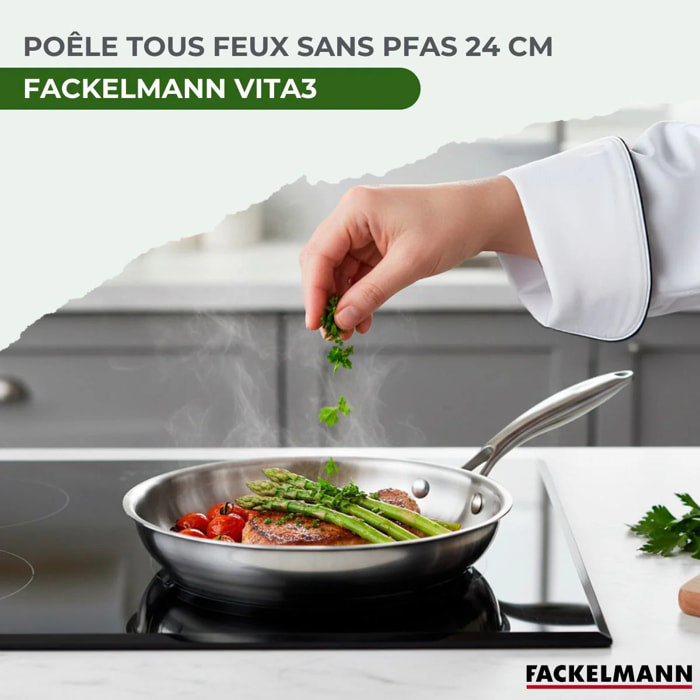 Poêle 24 cm en inox 18/10 Triply Fackelmann Vita3