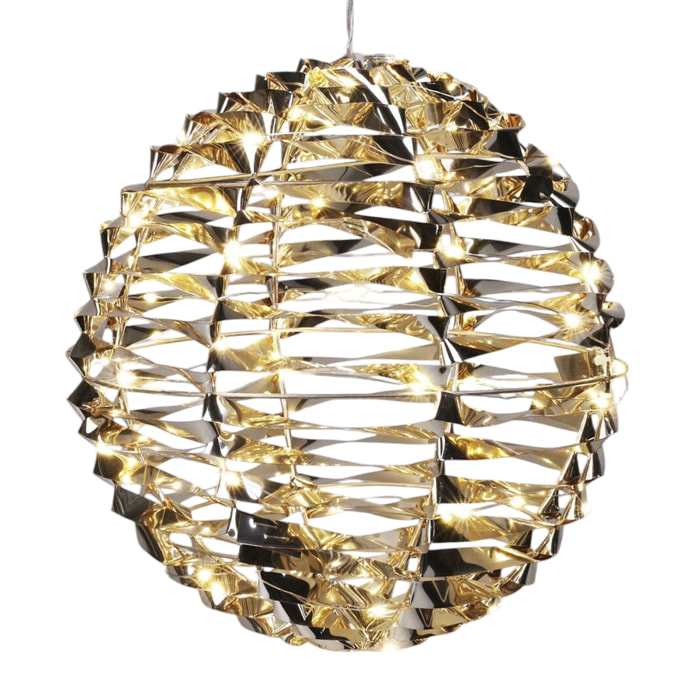 bola navideña decorativa color oro brillante con 60 luces led blancas cálidas 25cm