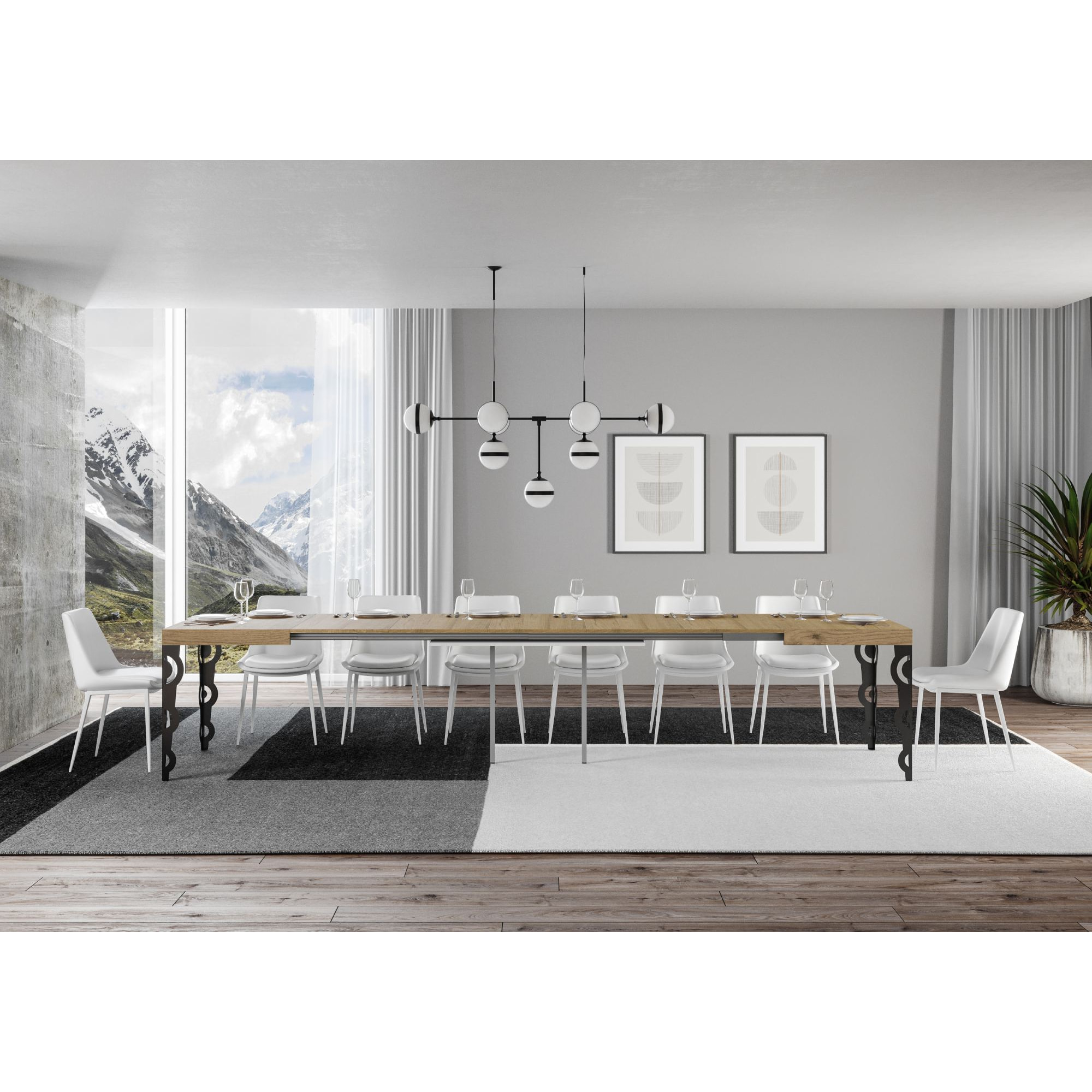 Table extensible 90x130/390 cm Karamay Chêne Nature cadre Anthracite