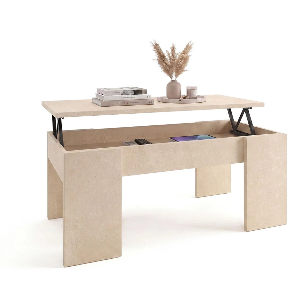 Mesa de centro elevable con almacenaje en microcemento beige 100x45-56 cm Vita Microcemento Beige