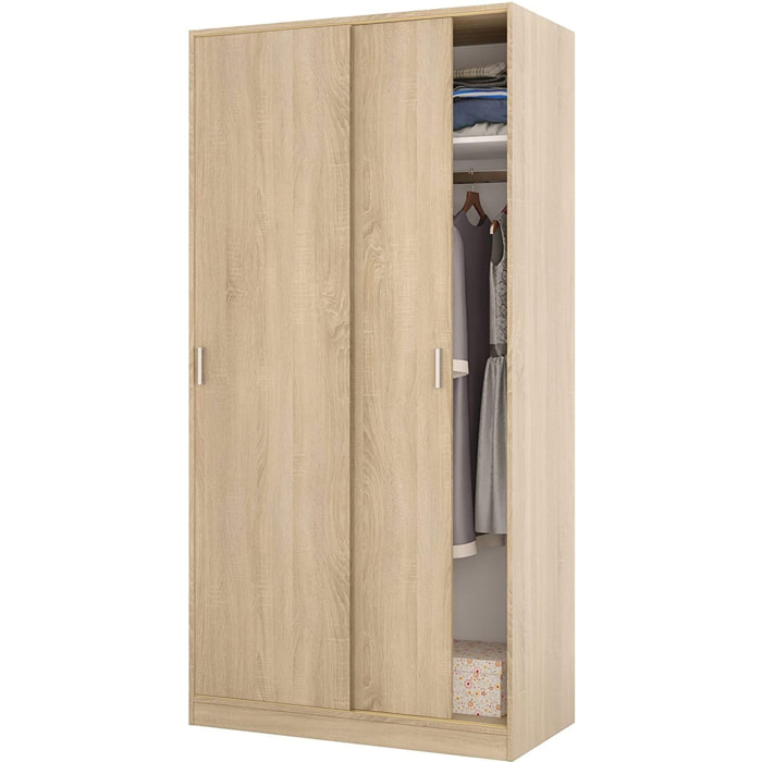 Armadio Guardaroba Vestiti 2 Ante Scorrevoli 1 Ripiano Con Barra Appendiabiti Salvaspazio Ideale Per Camera Da Letto 200 x 100 x 50 Cm Rovere Canadese