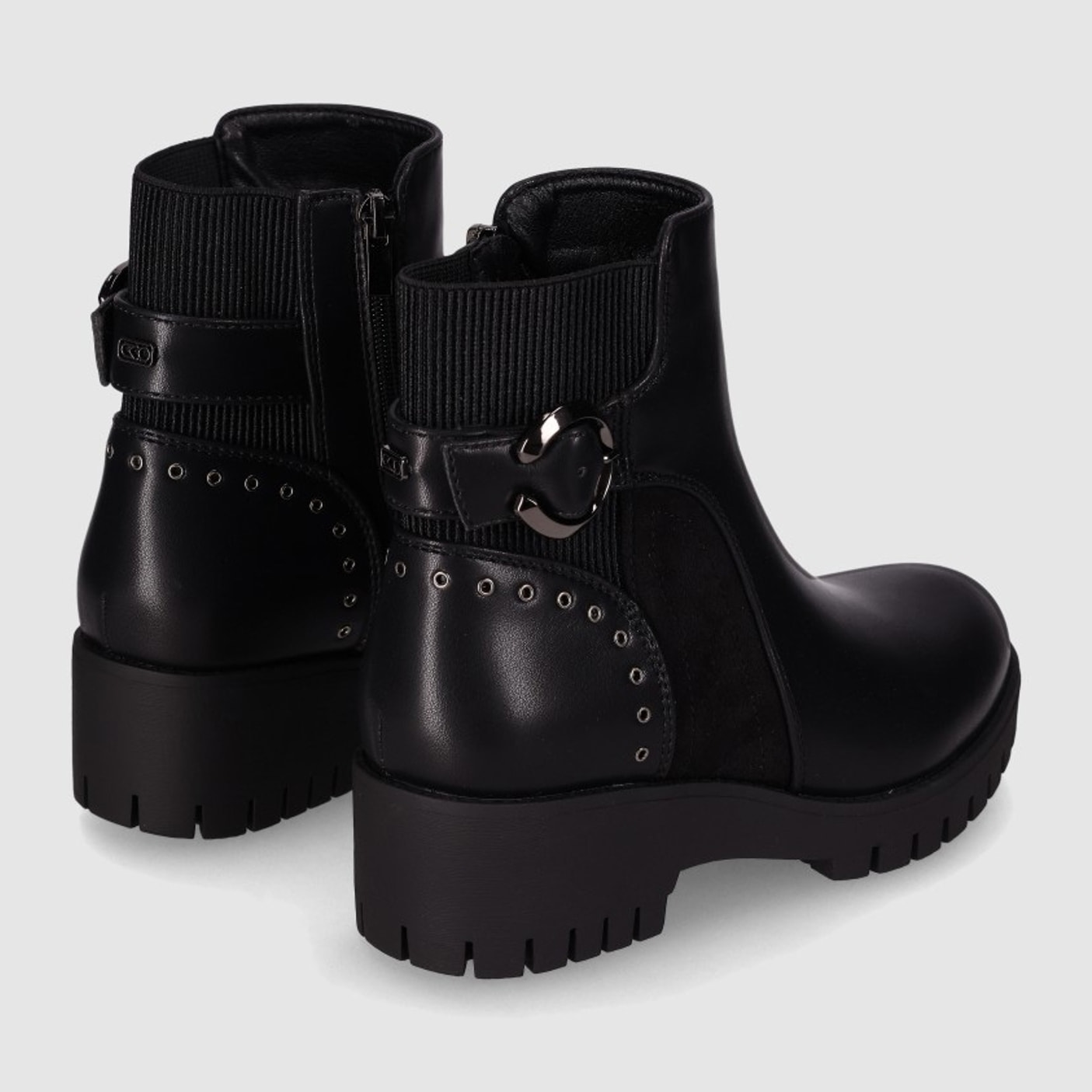 Botines de Piel Sintética - Negro - Tacón: 3 cm