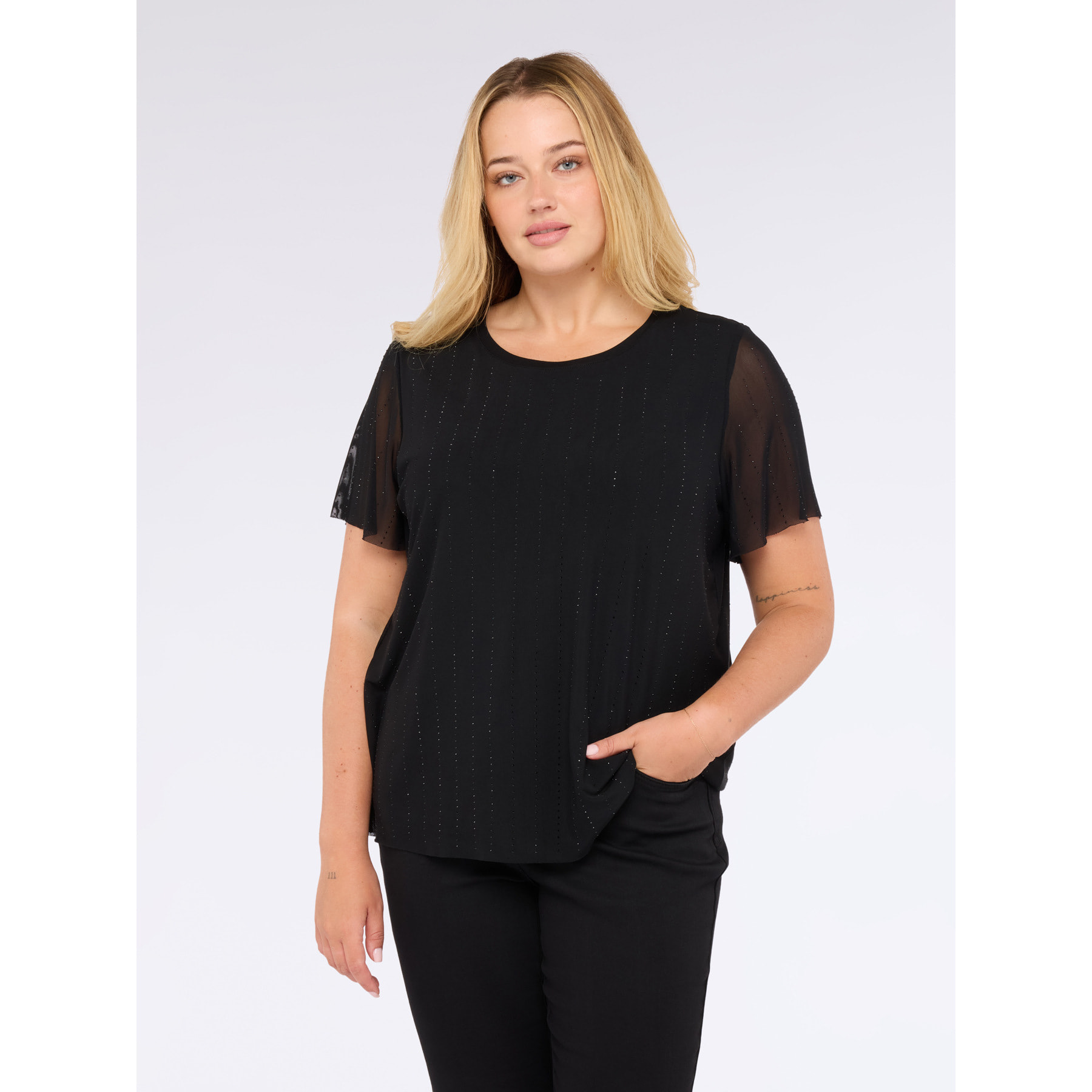 Fiorella Rubino - Camiseta de jersey con tul y lentejuelas - Negro