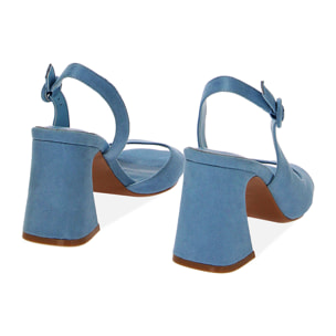 Sandalias con tacón celeste de tela