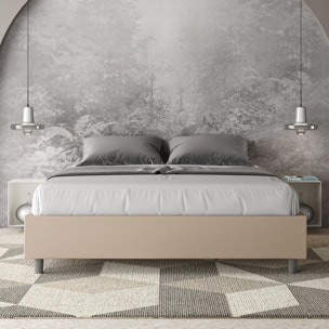 Cama con somier acolchada 160x200 cuero sintético gris paloma Azelia