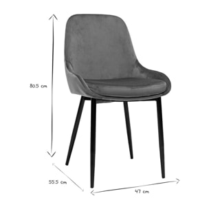 Chaises design en tissu velours rouge tomette et métal noir (lot de 2) HOLO