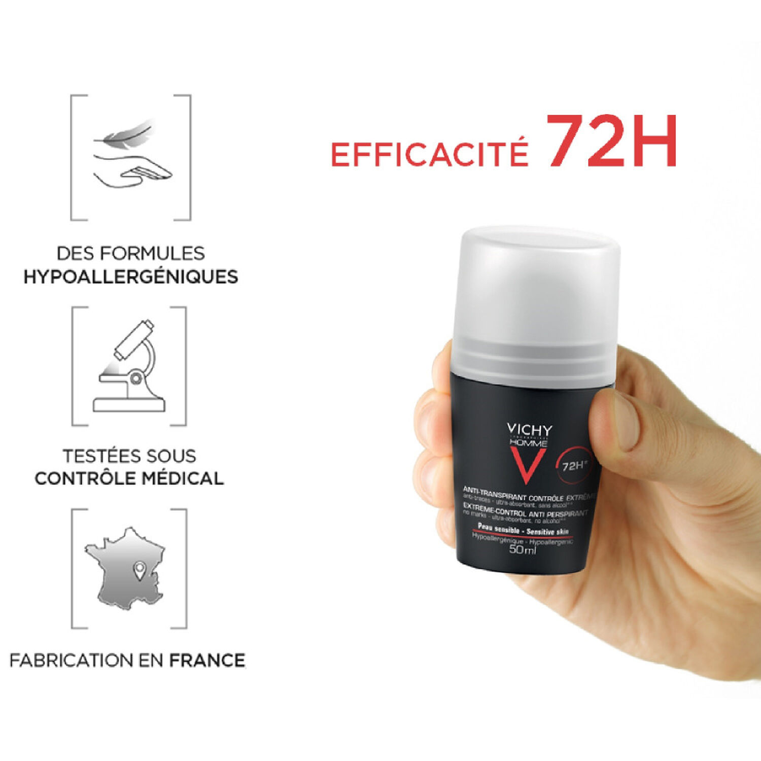 Homme - Déodorant Roll-On Anti-Transpirant 72h 50 ml