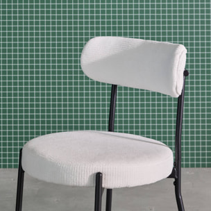 Lot de deux chaises métal et tissu chenille blanc L 47 x P 49 x H 76.5cm - Livia