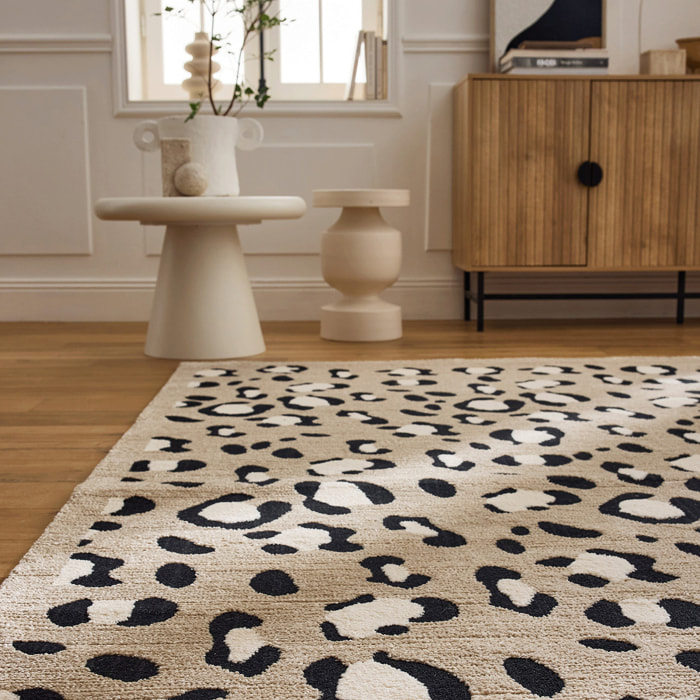 LEOVAH - Tapis salon motif léopard beige