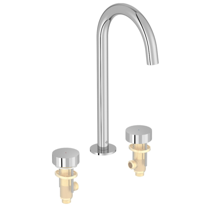 Pack mitigeur lavabo 3 trous XL Grands Boulevards chrome avec mécanisme complet