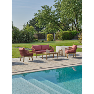 BAHIA - Salon bas de jardin 4 pl en bois d'acacia et corde tissée, terracotta