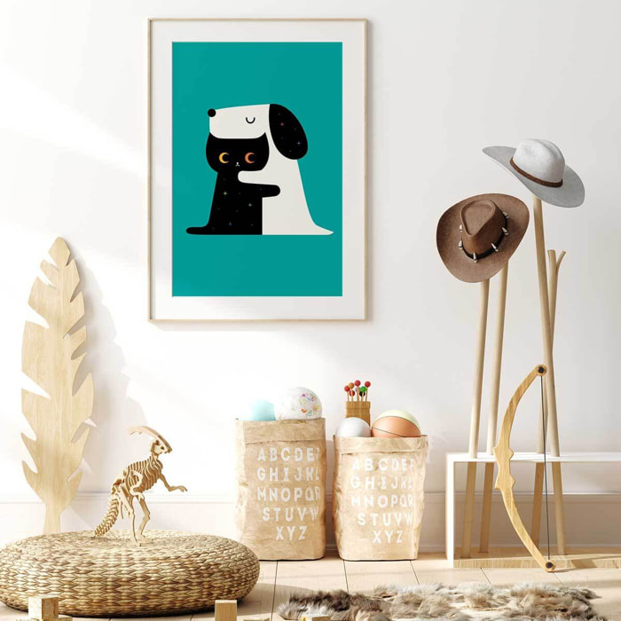 Affiche enfant calin ami ennemi  Affiche + cadre en bois - Chêne