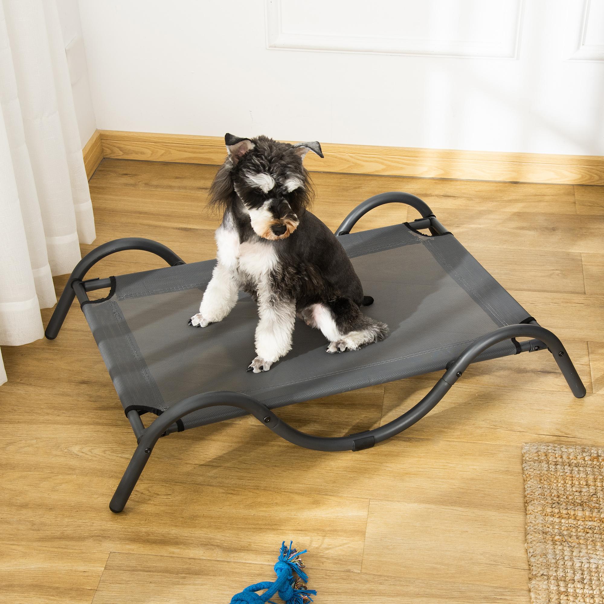 Cama Elevada para Perros Pequeños Medianos Cama para Mascotas con Tela de Malla Transpirable Marco Curvo de Acero para Interior Exterior 92x55,5x21 cm Gris