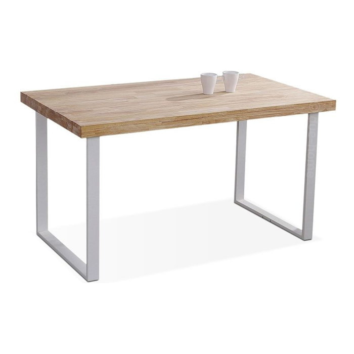 Mesa de comedor de madera de roble salvaje y patas metálicas en blanco 140x80 cm Natural Roble salvaje - Blanco