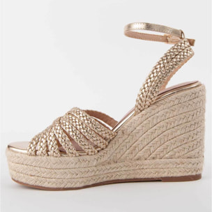 Sandalia De Cuña - Dorado - Altura: 9 Cm