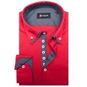 Camicia Uomo 1 Bottone Button Down Doppio Collo Piccolo Popeline Stretch Unito Rosso
