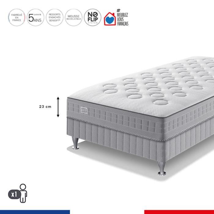 Ensemble INITIAL matelas H23 ressort ensachés, ferme, sommier