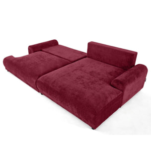 Nelly - canapé d'angle droit 4 places convertible avec coffre en velours texturé - Prune