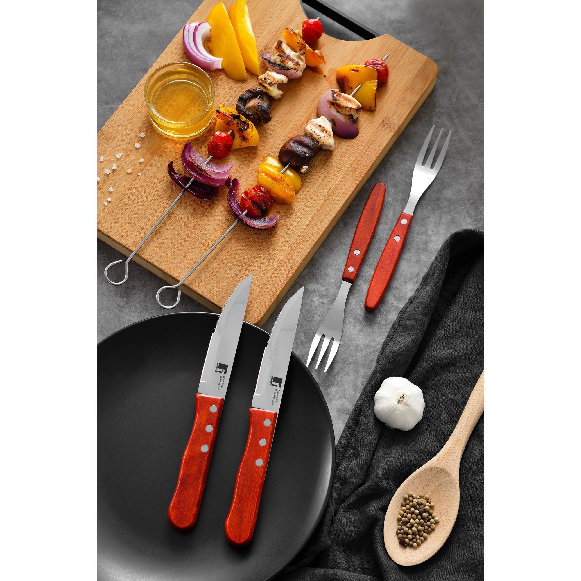 Juego de 4 tenedores bbq para carne en acero inoxidable bergner