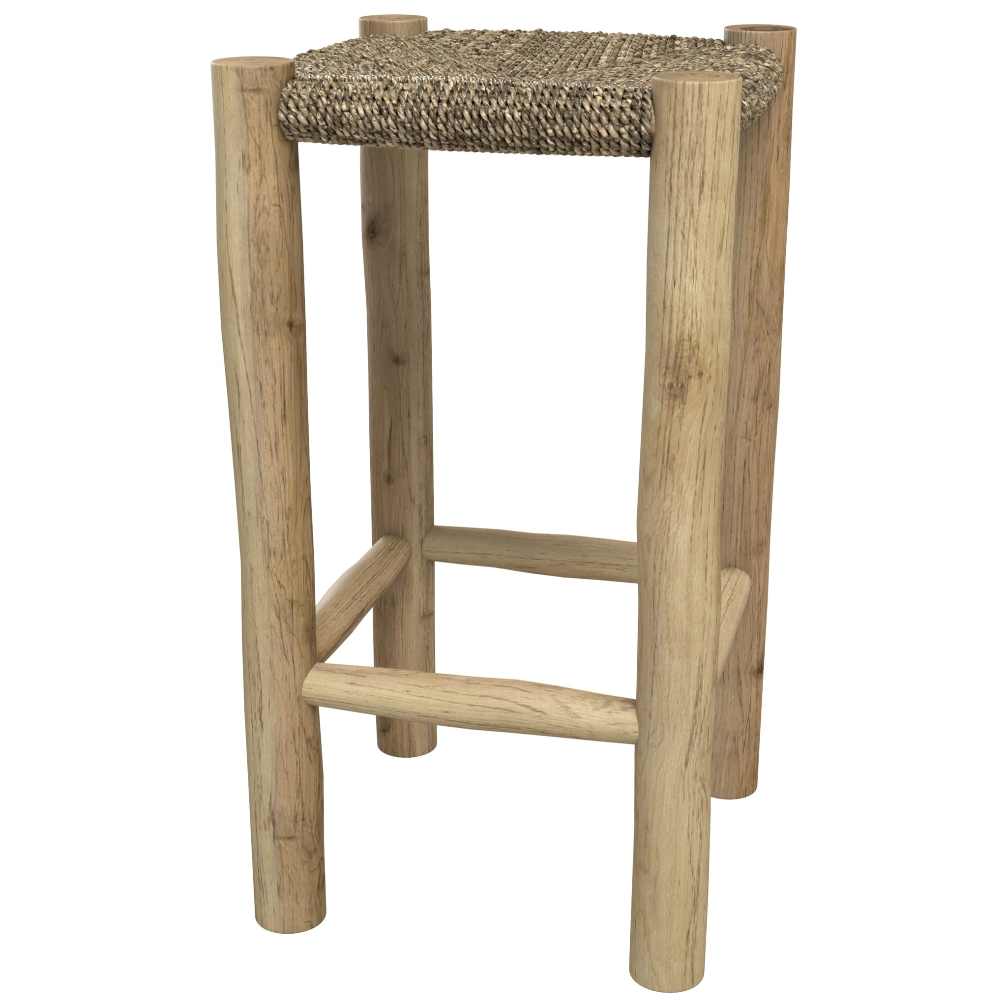 Tabouret pour îlot central 65 cm en jonc de mer et teck - Jovan