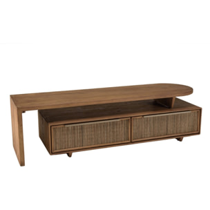 SIXTINE - Meuble TV modulable 140x40cm 2 tiroirs en bois teck recyclé