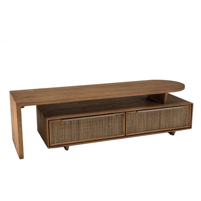 SIXTINE - Meuble TV modulable 140x40cm 2 tiroirs en bois teck recyclé