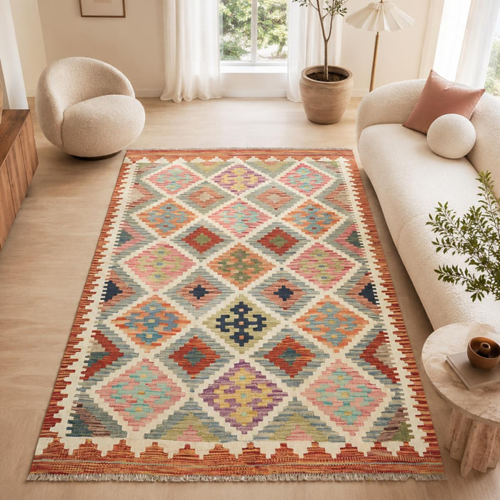 Tapis kilim au motif géométrique, tissage plat, VEJAPI