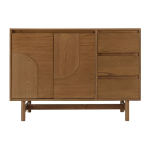 MARIO - Buffet couleur naturelle 3 tiroirs 2 portes décor motif arrondi
