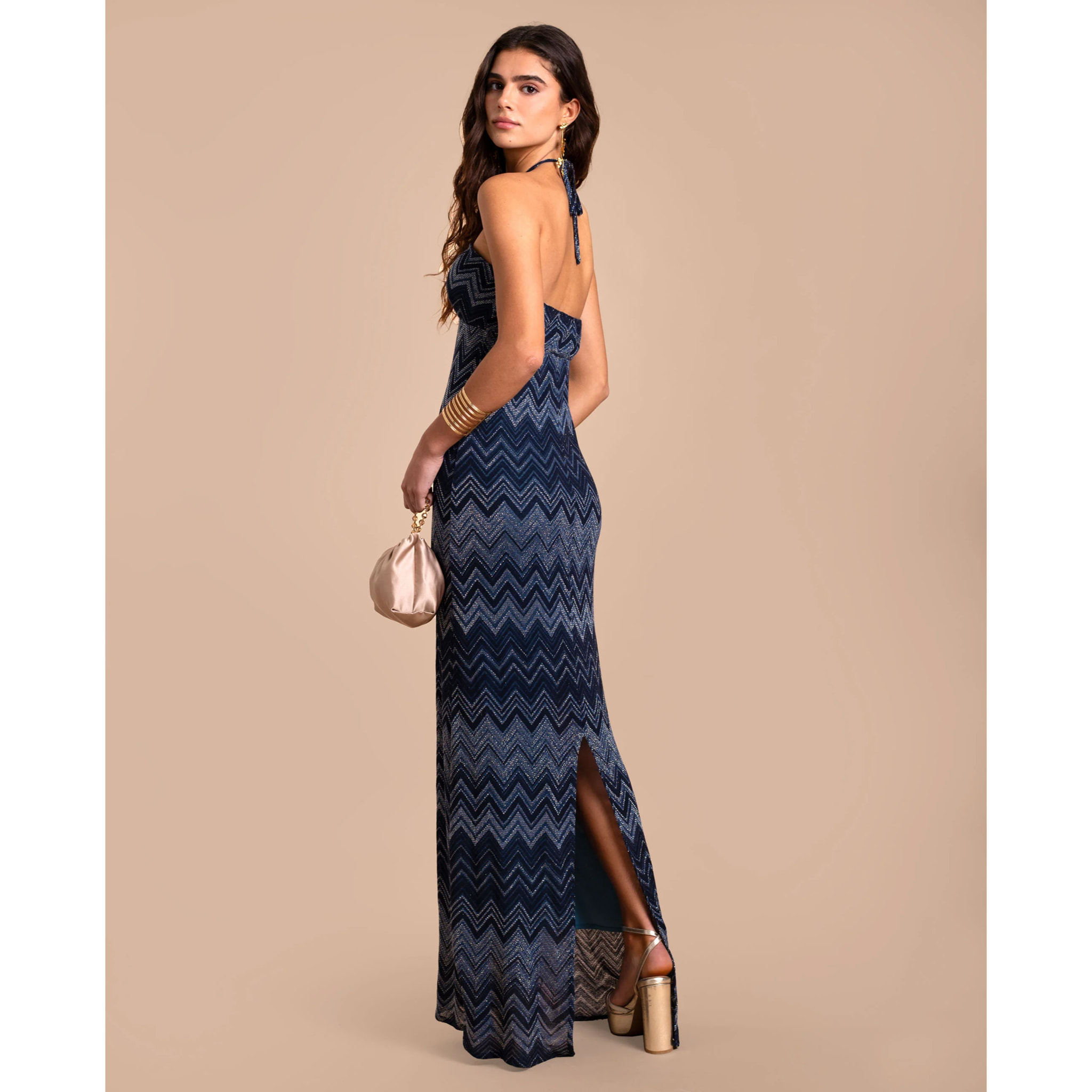 Vestido midi estampado con escote halter regulable