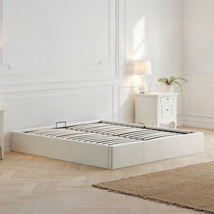 Lit Coffre Atlas en Tissu Beige, Grand espace de rangement, Sommier à Lattes actives, Structure Robuste, Design Moderne