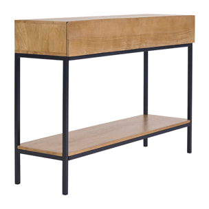Console industrielle avec rangements 2 tiroirs en bois manguier massif et métal noir L110 cm YPSTER