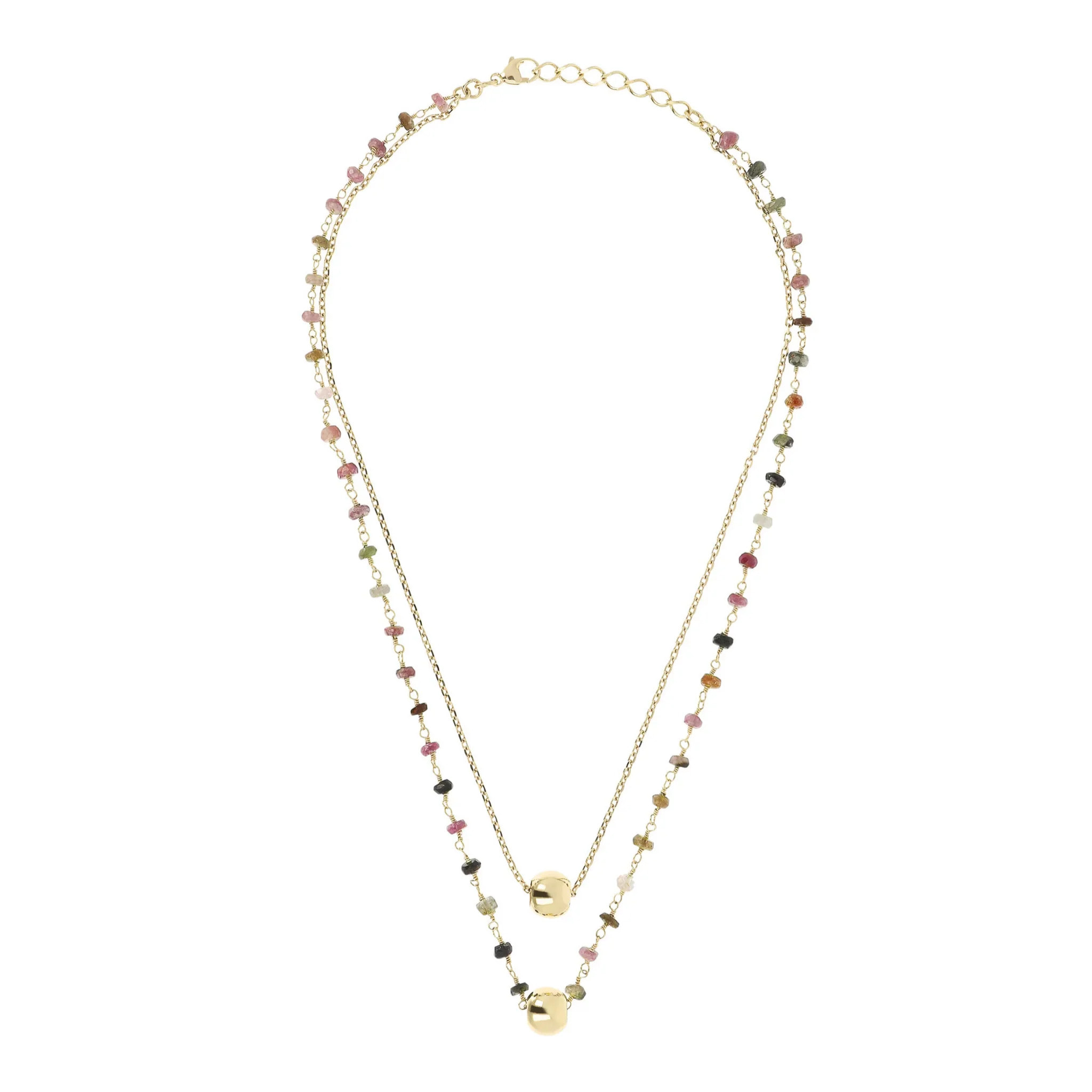 Collana Multifilo Golden con Doppio Pendente e Pietra Naturale