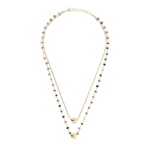 Collana Multifilo Golden con Doppio Pendente e Pietra Naturale