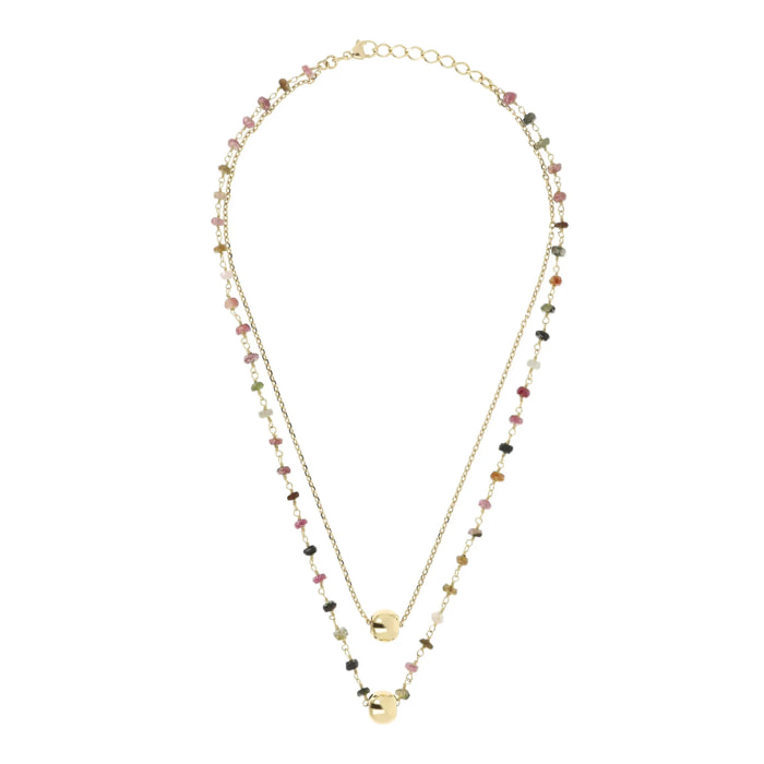 Collana Multifilo Golden con Doppio Pendente e Pietra Naturale