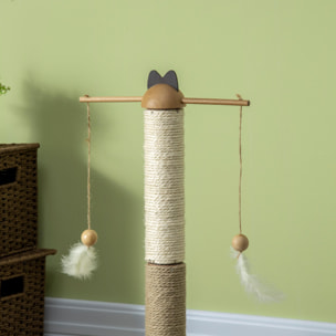 Árbol Rascador para Gatos de Madera Altura 56 cm Torre para Gatos Centro de Actividades para Gatitos con Poste de Yute y Sisal Bolas para Jugar Ø32x56 cm Natural