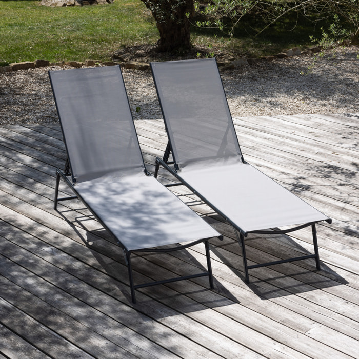 Lot de 2 bains de soleil pliants SICILIA en textilène gris - structure anthracite