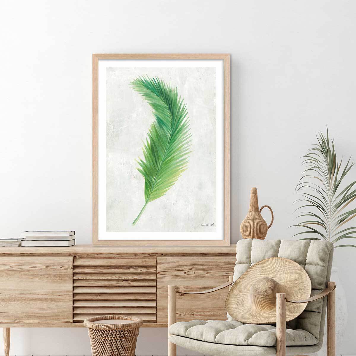 Affiche palme tropicale illustrée Affiche + cadre en bois - Chêne