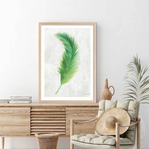 Affiche palme tropicale illustrée Affiche + cadre en bois - Chêne