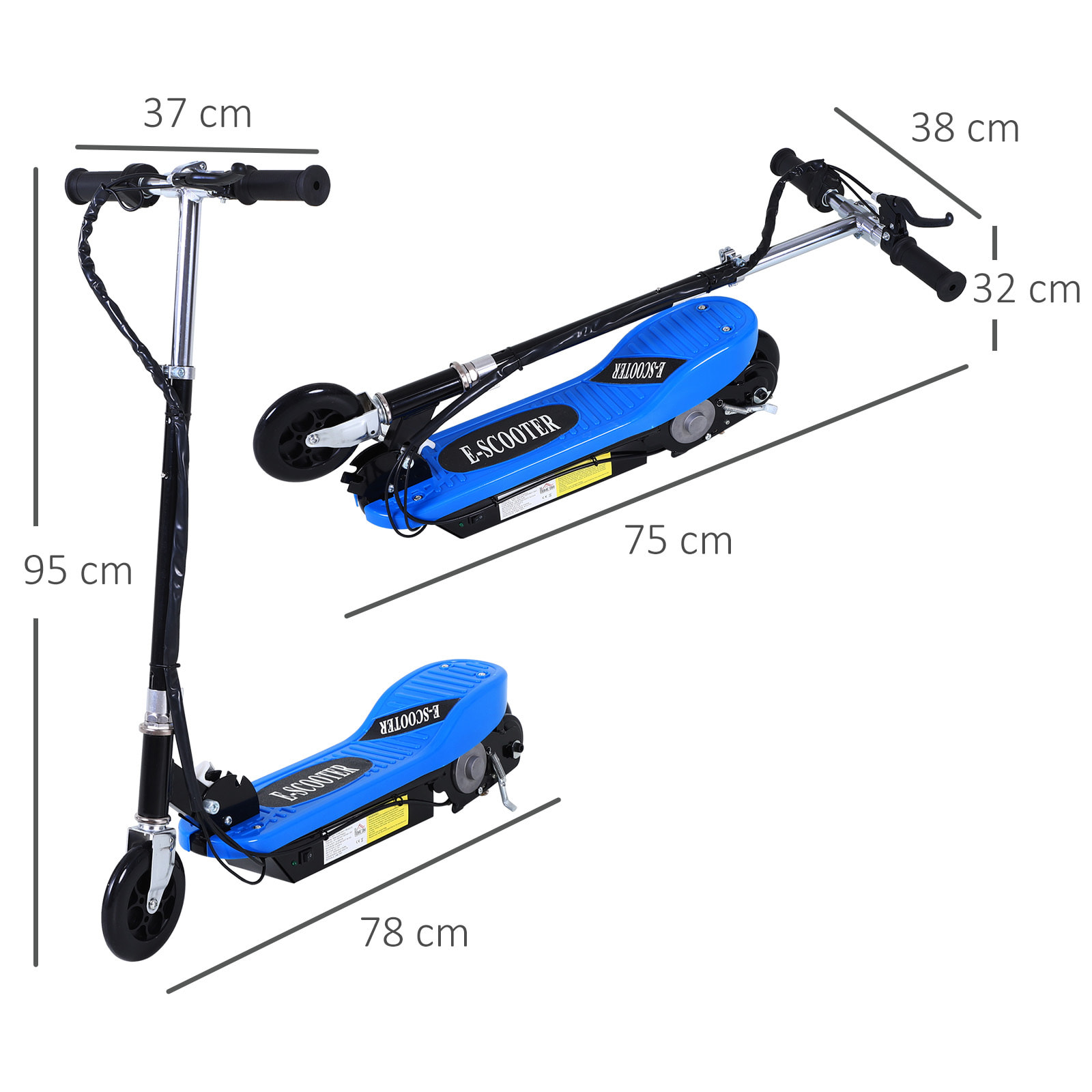 Scooter Plegable Manillar Ajustable Acero 79x37x91-99cm Azul