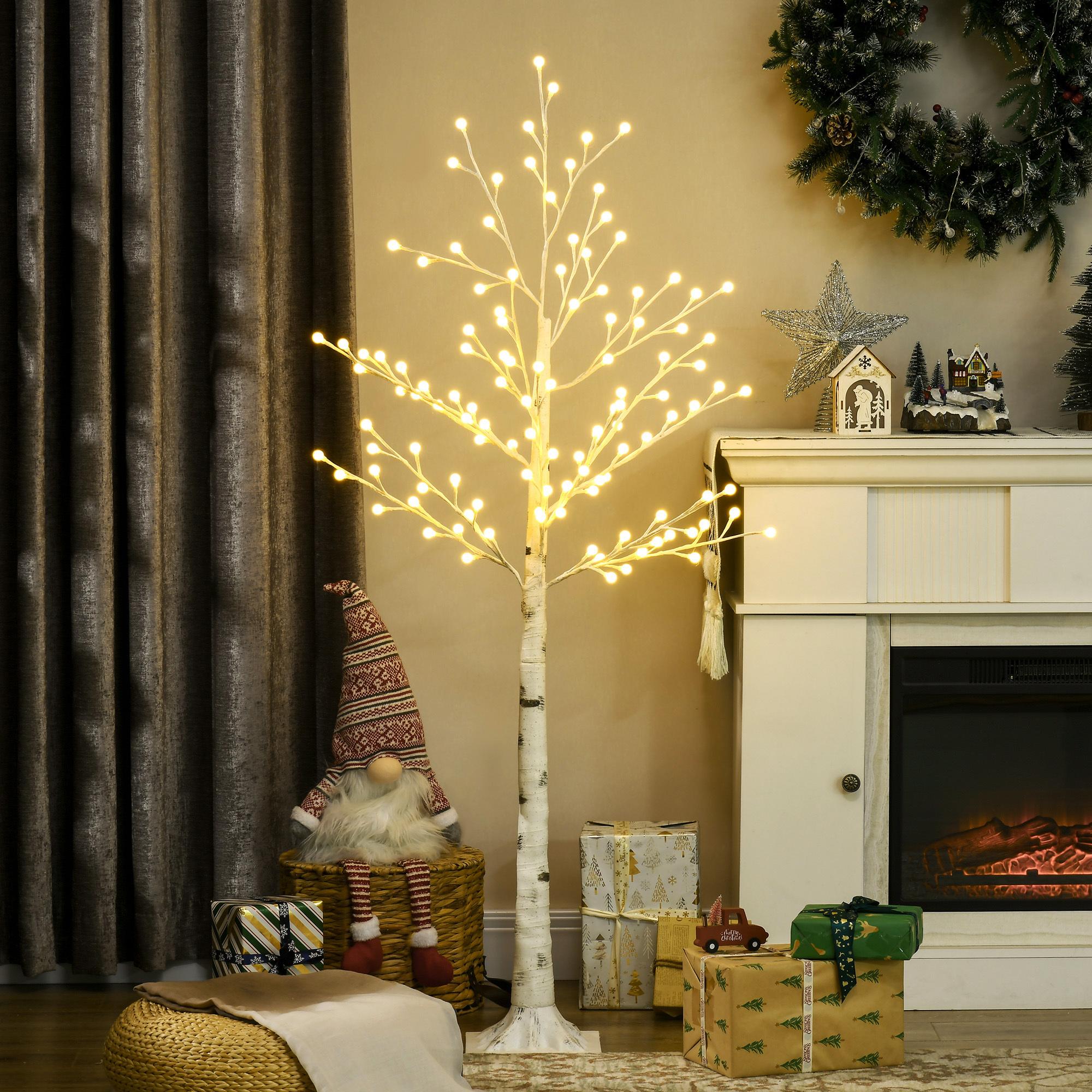 HOMCOM Árbol Sintético Altura 150 cm con 120 Luces LED IP44 Ajustable en 3 Modos Ramas Flexibles y Base Lámpara de Árbol Decoración Navidad para Interiores 20x20x150 cm Blanco