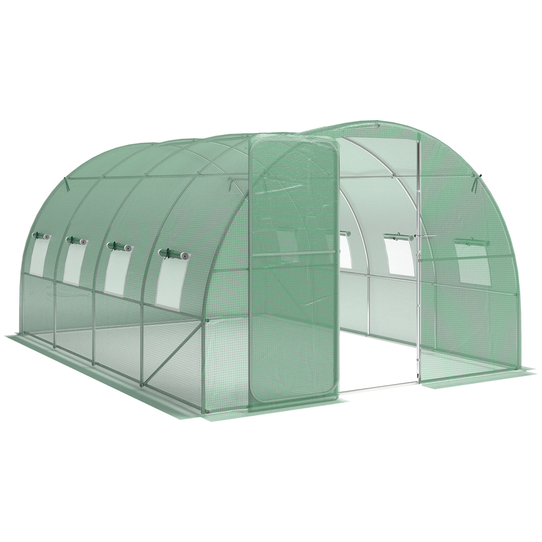 Serre tunnel de jardin - 12m², 295x400x200cm - porte et 8 fenêtres - bâche PE haute densité 140 g/m² - pour extérieur - vert