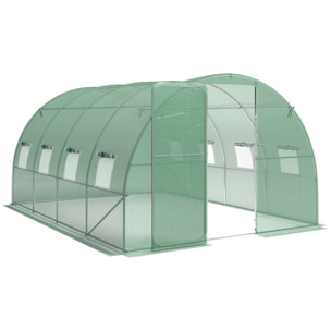 Serre tunnel de jardin - 12m², 295x400x200cm - porte et 8 fenêtres - bâche PE haute densité 140 g/m² - pour extérieur - vert