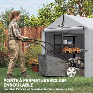 Abri de jardin porte enroulable toile PE gris clair