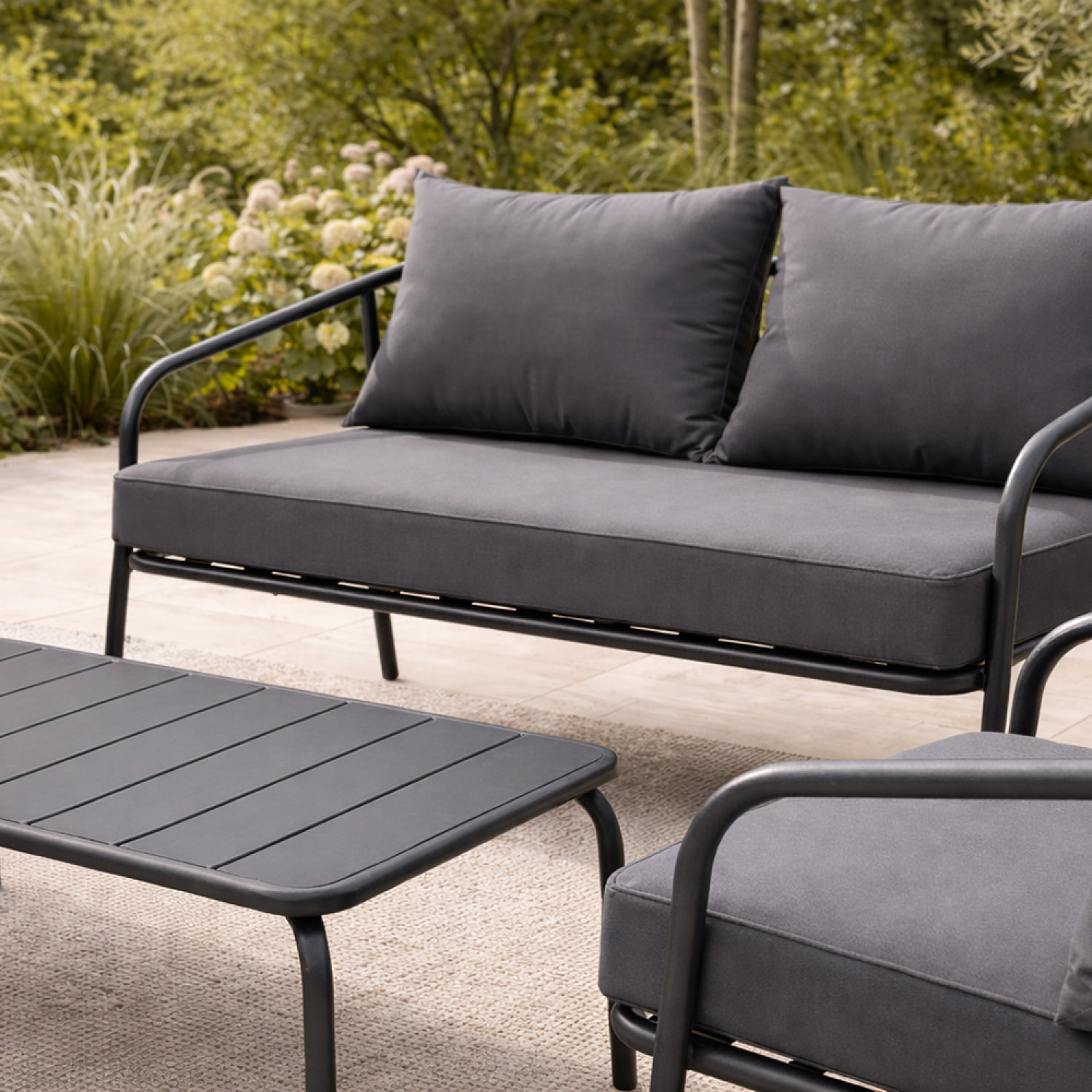 EVORA Salon de jardin 4 places gris foncé